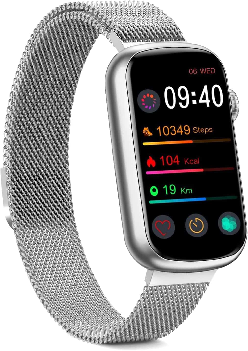 Smartwatch with a metal mesh band on a white background