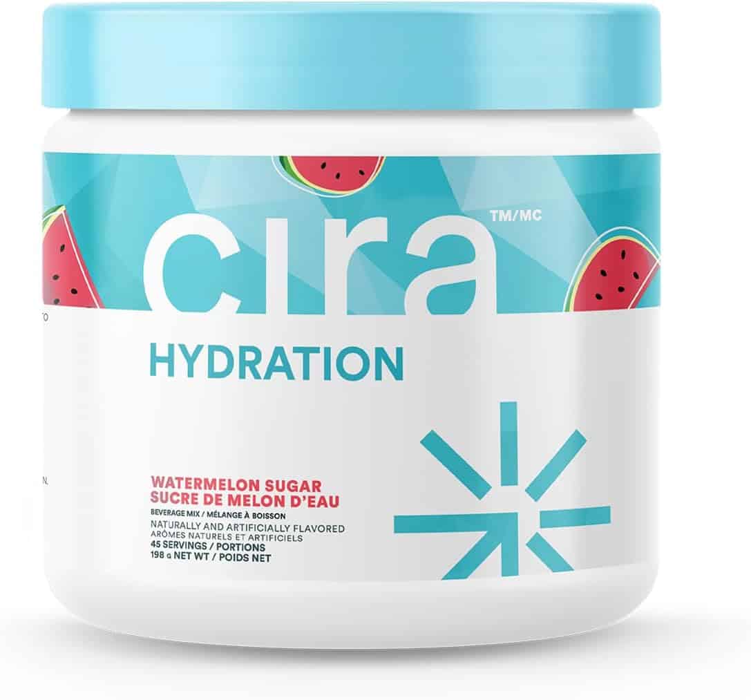 Cura Hydration container with watermelon sugar flavor on a white background