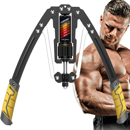 Muscular man with a fitness equipment tool on a white background